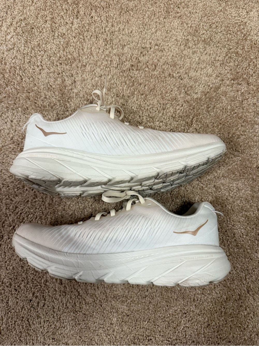 Hoka One One Women's White and Tan Athletic Running Shoes